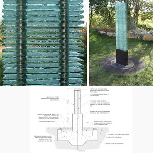 Stacked Glass Fountain w Metal Rods Support