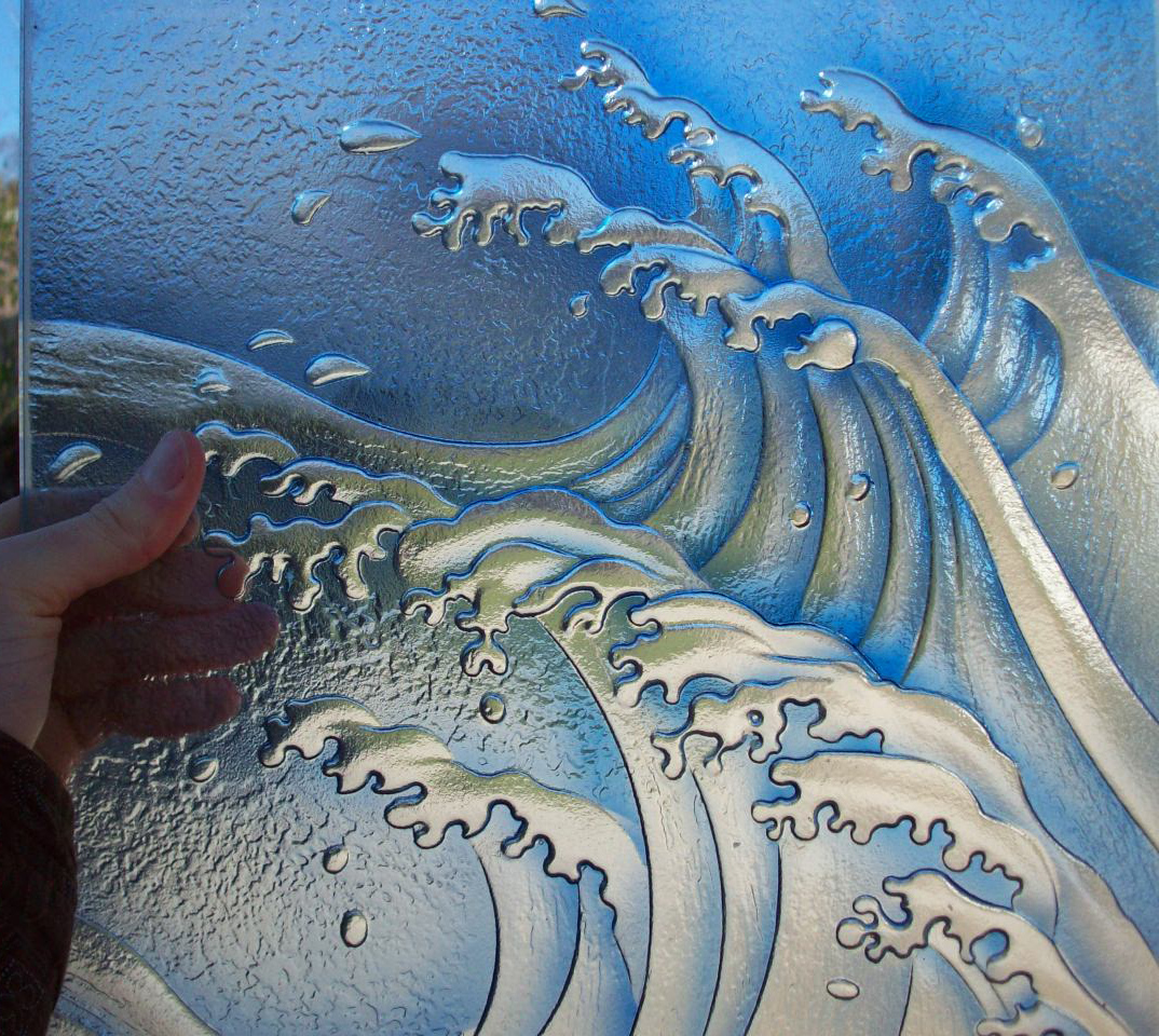 Carved and Acid Etched Art Glass Sample by Palace of Glass