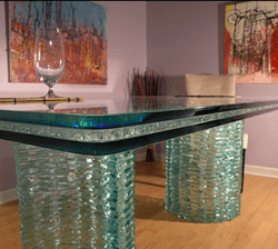 Cracked Ice Style glass Coffee Table with Stacked Glass legs