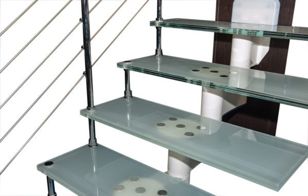 Laminated Glass Stairs with Sandblasted Safety Grooves