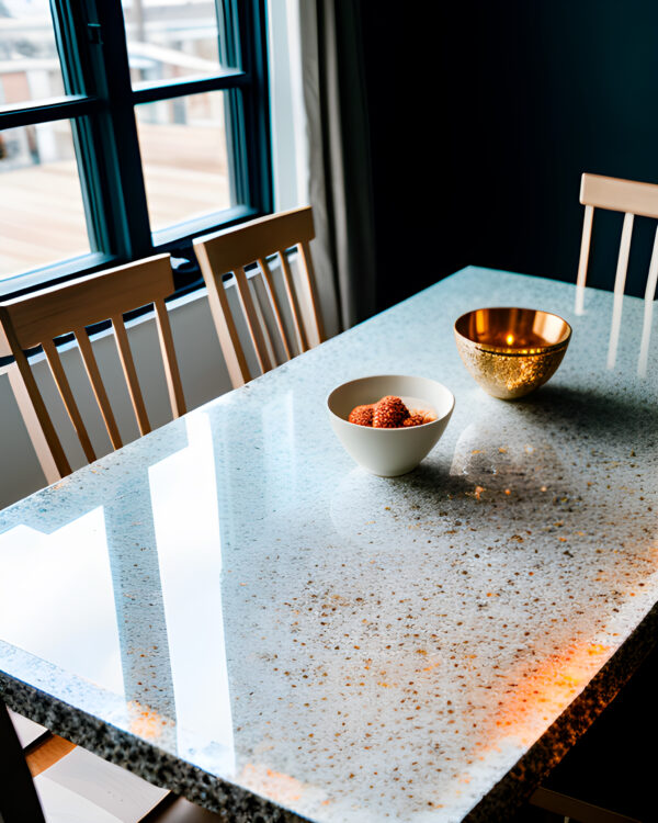 Crackled Ice Glass Table in Luxury Kitchen Interior