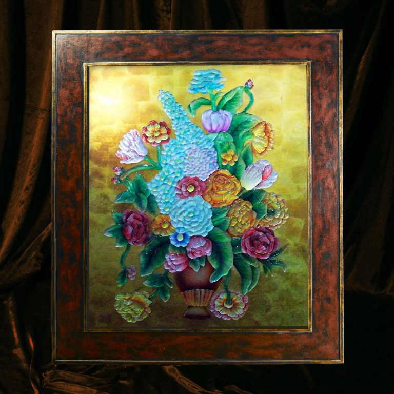 Wall Art Decor Carved And Etched Glass Framed FZ_105 Palace of Glass