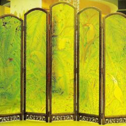 Deep Carved Glass Partition with Tropical Parrots Design PDV101