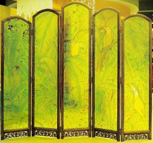 Deep Carved Glass Partition with Tropical Parrots Design PDV101