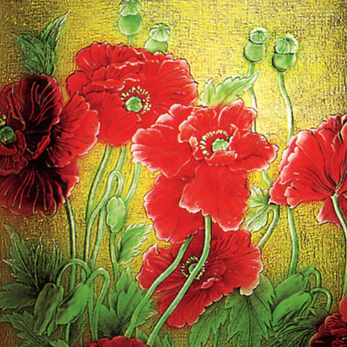 Custom Glass Design Of Etched Vibrant Poppies