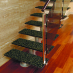 Acid Etched Glass Stairs in Green and Golden Patterns