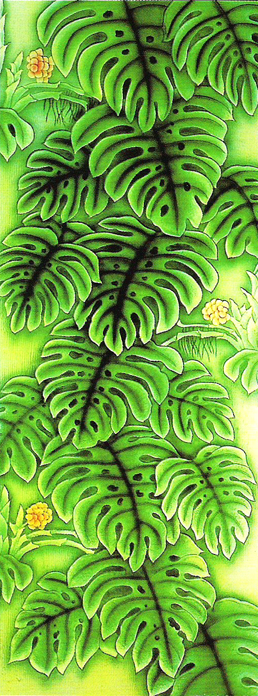 Carved and Painted Glass Panel "Banana Leafs" PGC112