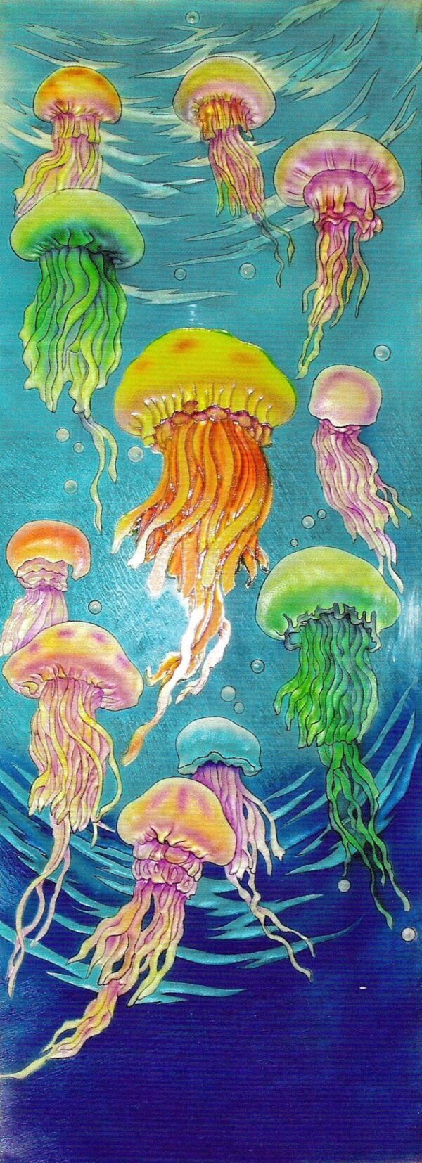 Carved and Enameled Glass Mural "Jellyfish" PGC179