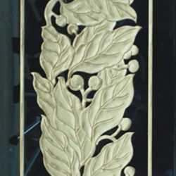 Acid Etched and Carved Glass Murals Designs of Floral Silver Leaves On Black Background