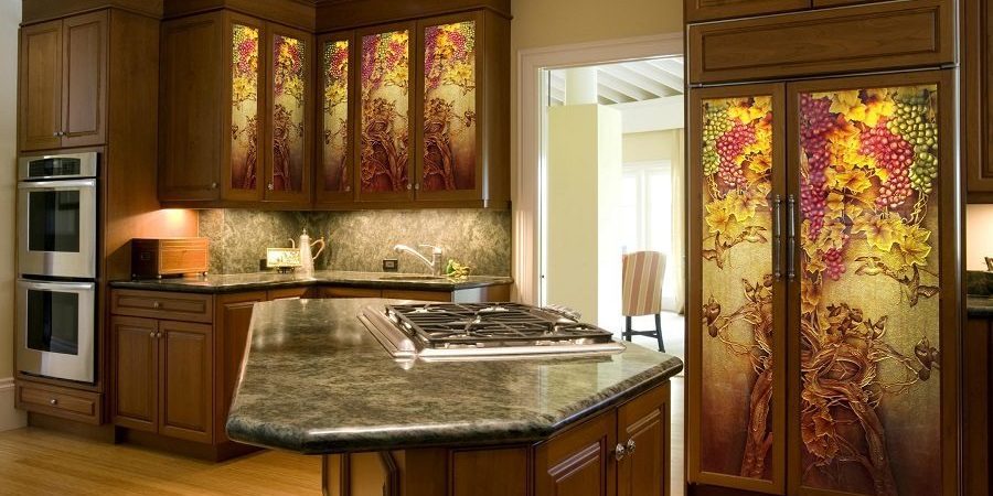 Vineyard Glass Inserts for Kitchen Cabinets