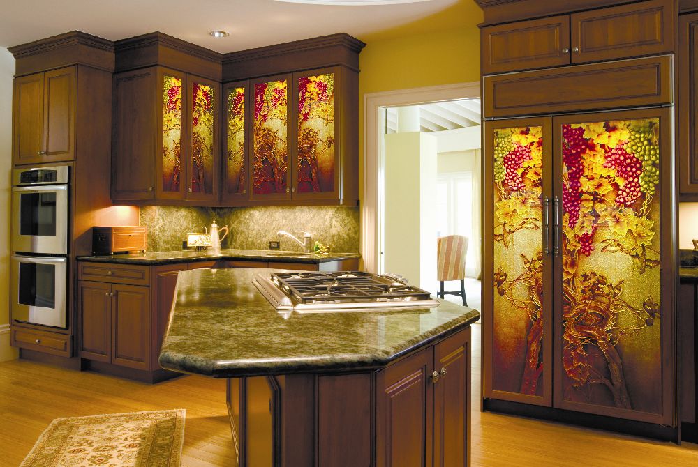 Vineyard Art Glass Inserts For Kitchen Cabinet Design Pgc546
