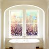 Custom window panels with yellow trees and blue cranes design - PGC560