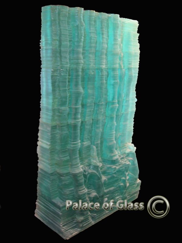 Carved and Stacked Glass Rectangular Block Sculpture
