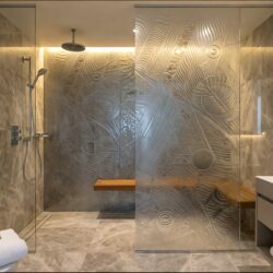 Deep Carved Transparent Glass Panel with Geometric Design I PGA418