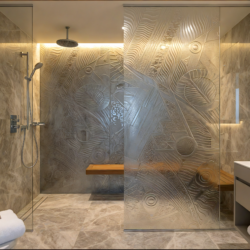 Deep Carved Transparent Glass Panel with Geometric Design I PGA418