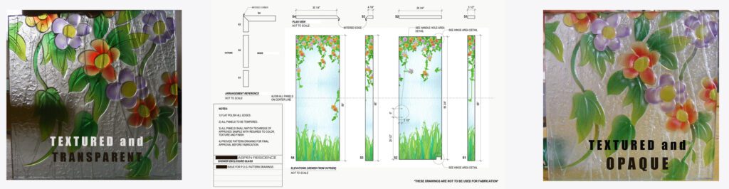 Custom Glass Shower Sketch and Samples