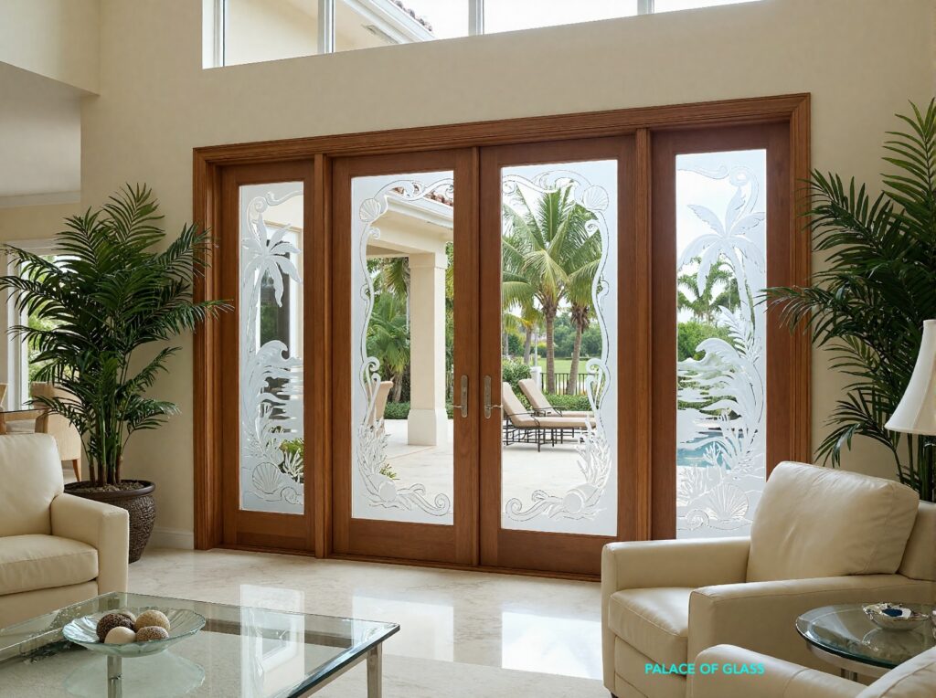 Decorative Glass Door Insert 110 Tropical Ocean Framed