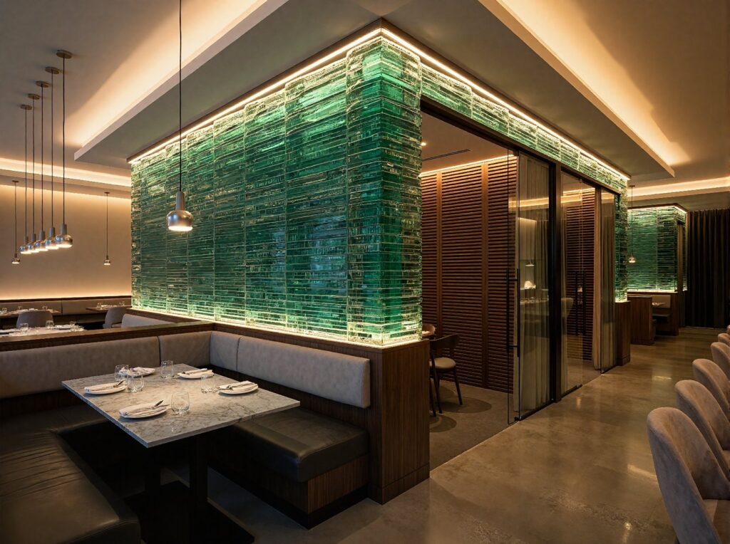 Stacked Glass Restaurant Partition