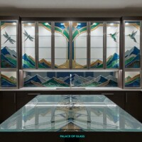 Palace of Glass Cabinet Glass 125 Art Deco Mountains Dragonflies and Humming Birds Palace of Glass Cabinet Glass 125 Art Deco Mountains Dragonflies and Humming Birds